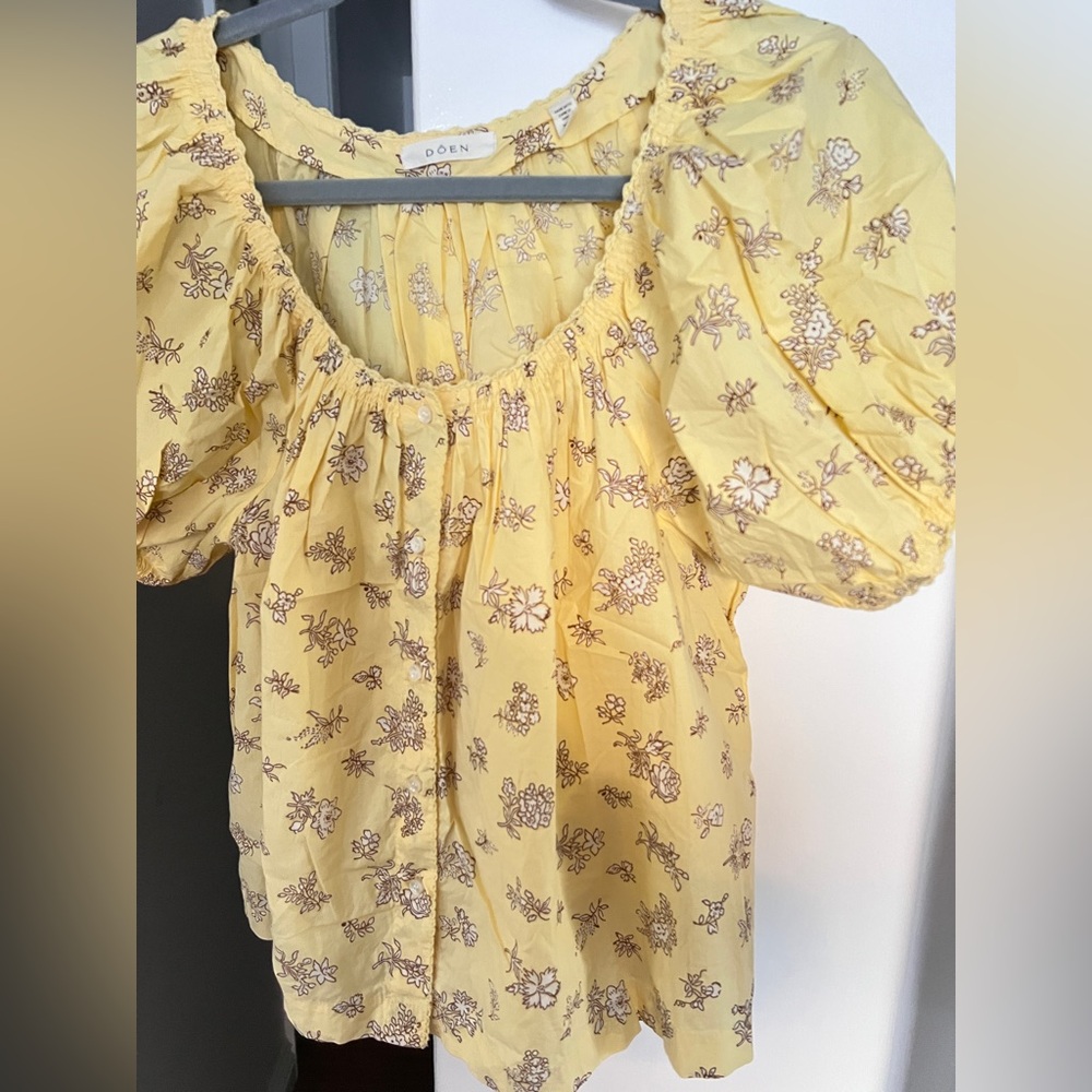 DÔEN Doen Tennessee Floral Cotton Top Sunshine Bouton de Rose Yellow XS - Picture 5 of 13